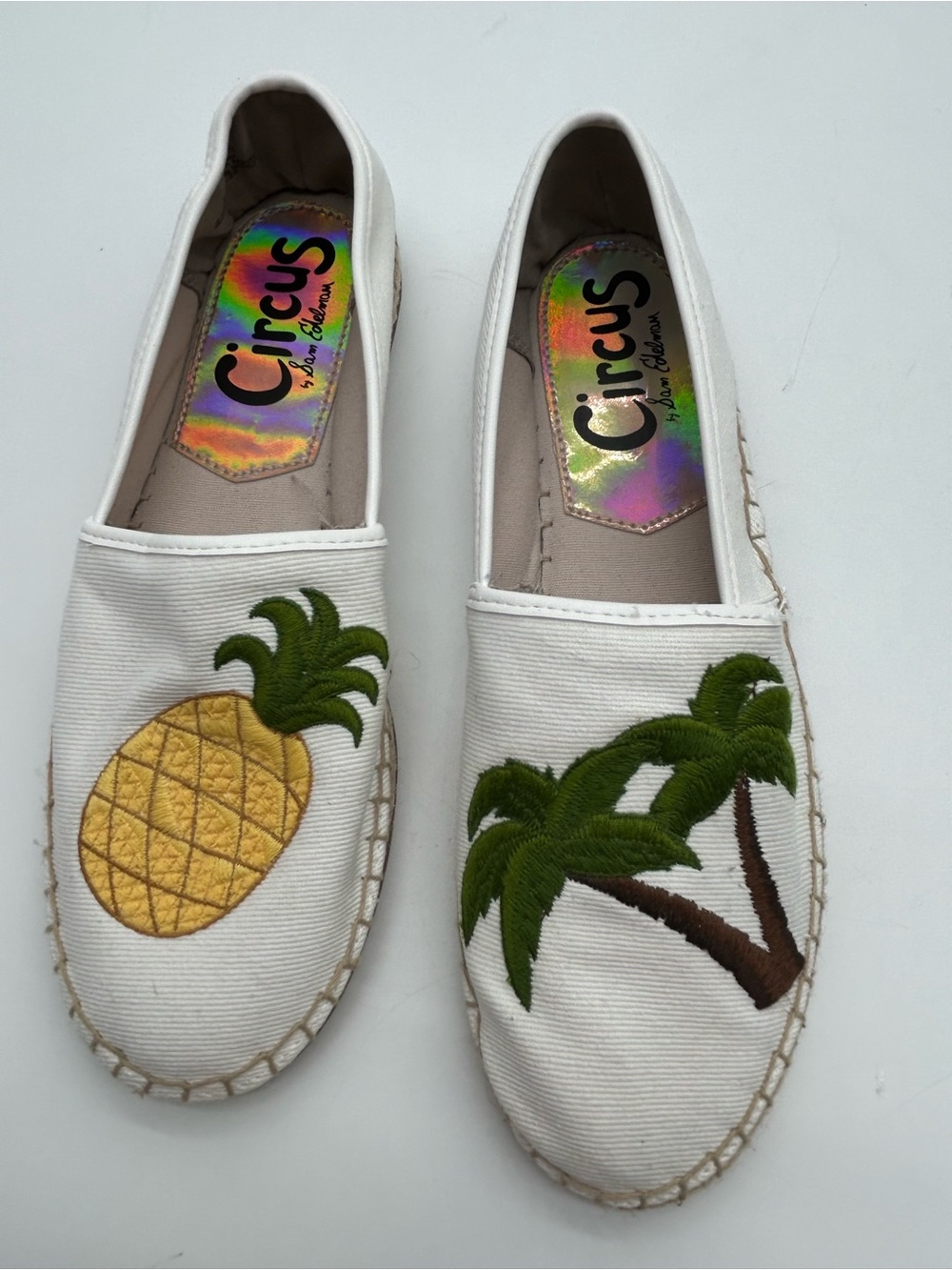 Circus by Sam Edelman White Espadrille Flats with Pineapple & Palm Embroidery